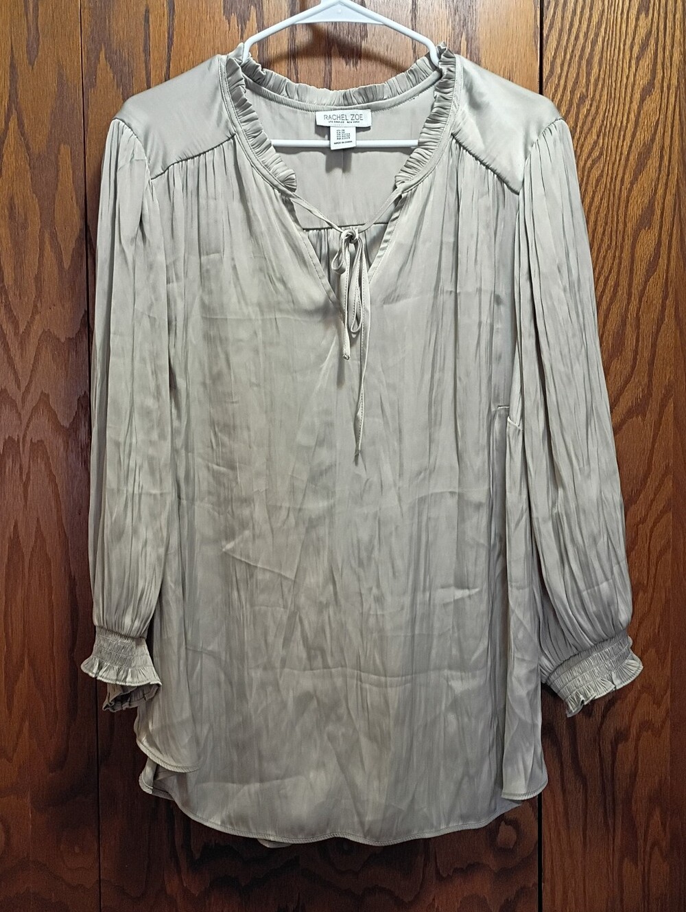 Rachel Zoe Light sage Ruffle-Tie Long-Sleeve Blouse.